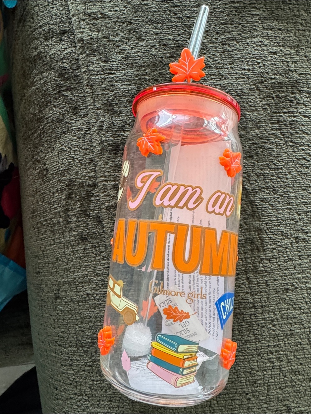 Gilmore Girls I Am an Autumn Orange Acrylic Tumbler with Straw NEW VIRAL